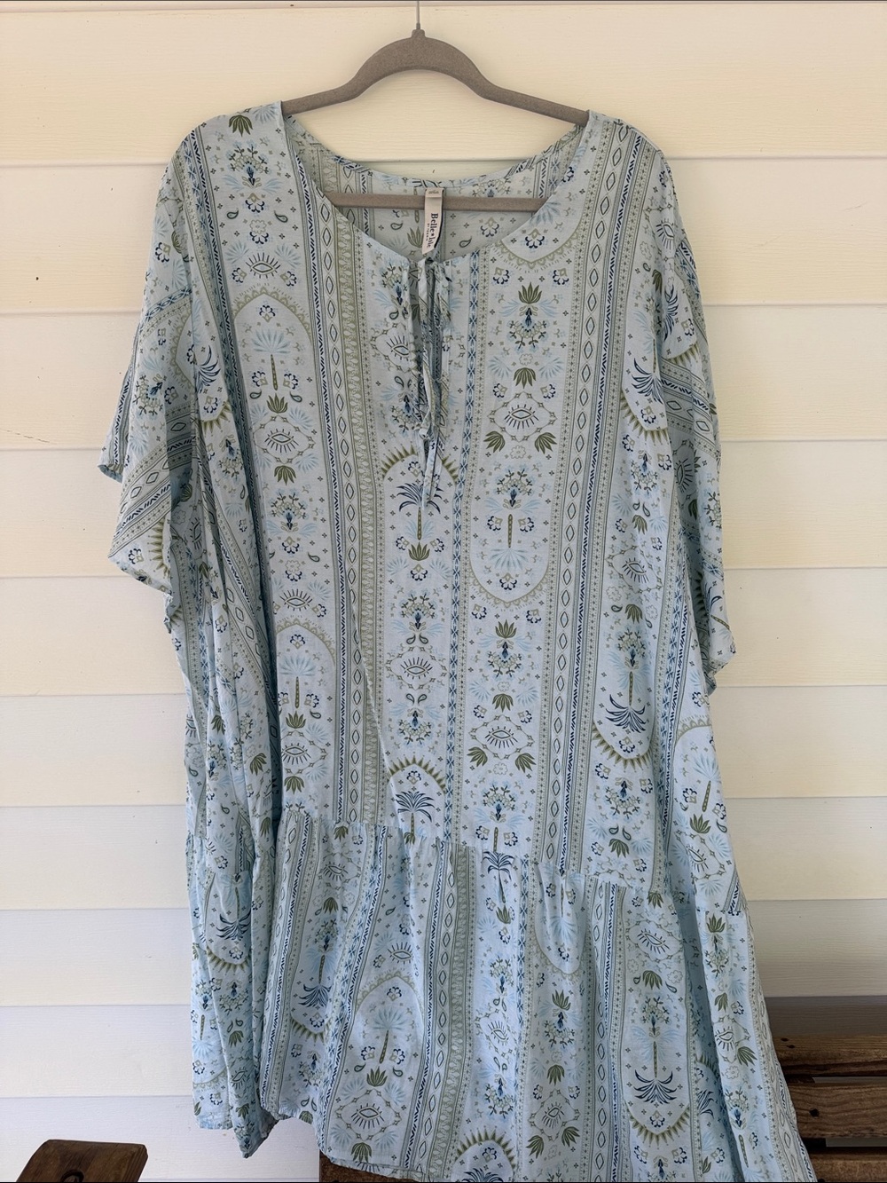torrid Light Blue Printed Midi Dress with Tie Neck